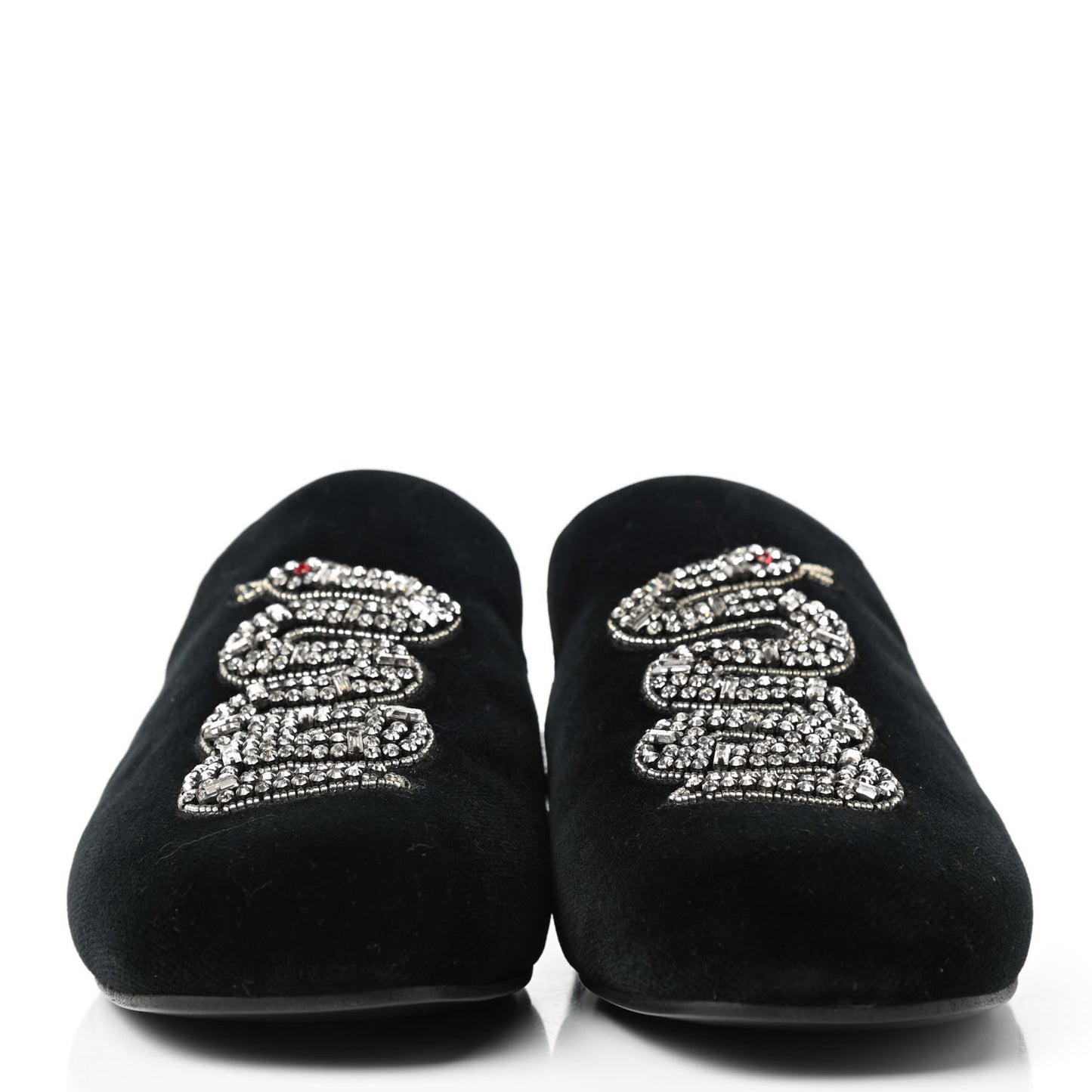 Velvet Crystal Snake Embroidered Womens Slippers 35 Black