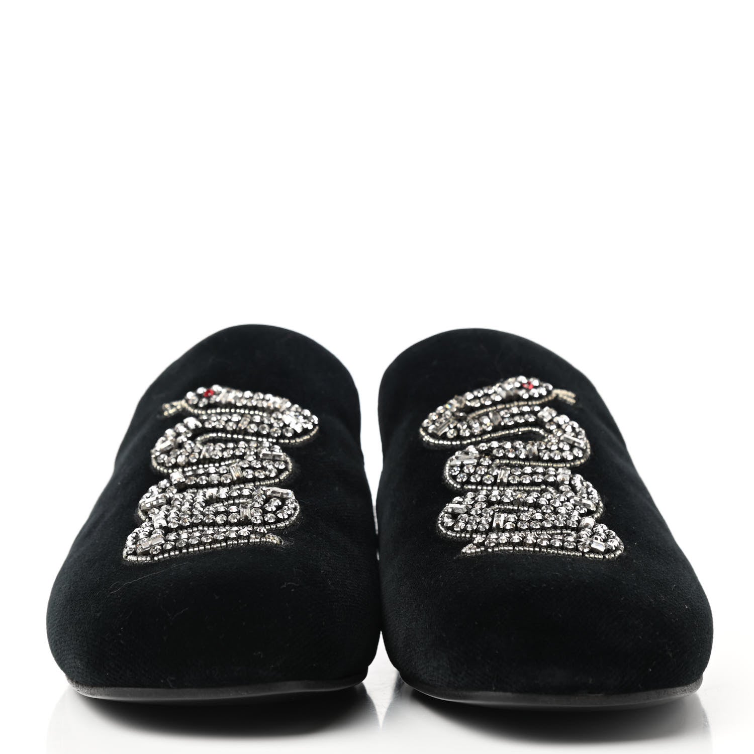 Gucci Velvet Crystal Snake Embroidered Womens Slippers 35 Black 2 of 7