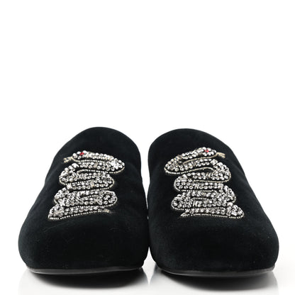 Gucci Velvet Crystal Snake Embroidered Womens Slippers 35 Black 2 of 7
