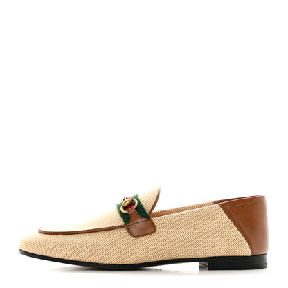 Gucci Canvas Malaga Kid Web Womens Horsebit Brixton Loafers 38 Sand Light Cuir 1 of 9