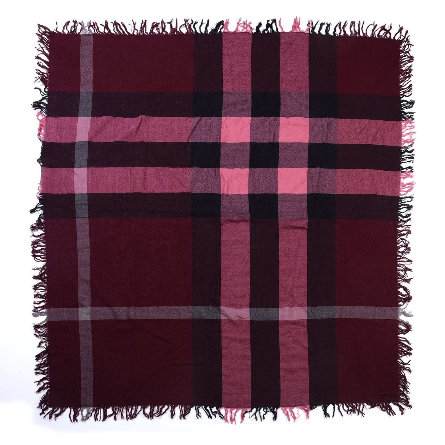 Wool Check Fringe Scarf Garnet Pink