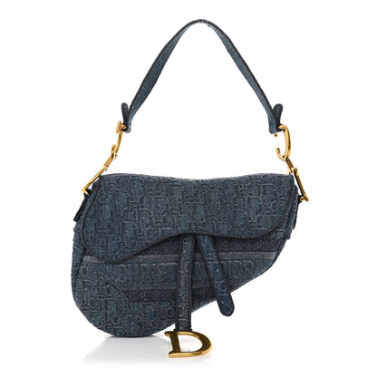 Christian Dior Oblique Embroidered Saddle Bag Denim Blue 1 of 12