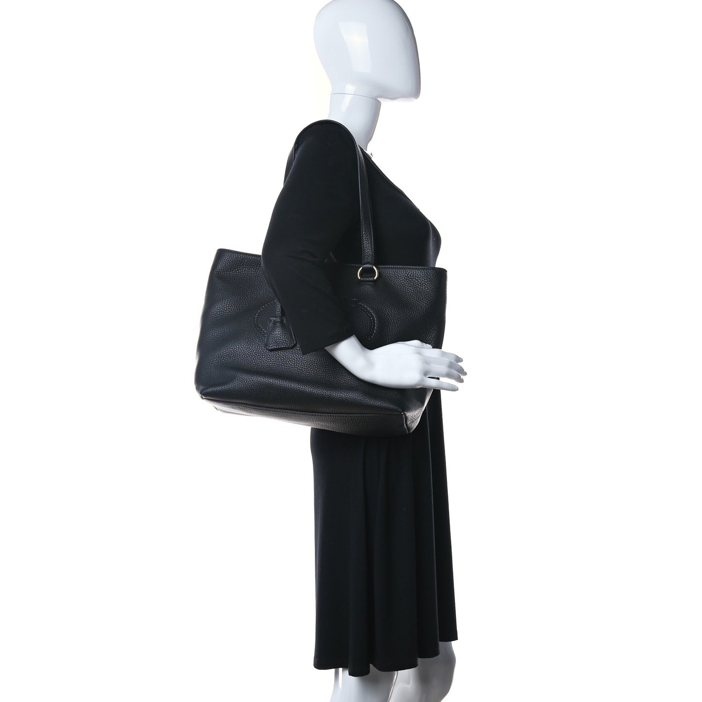 Vitello Daino Embossed Logo Tote Black