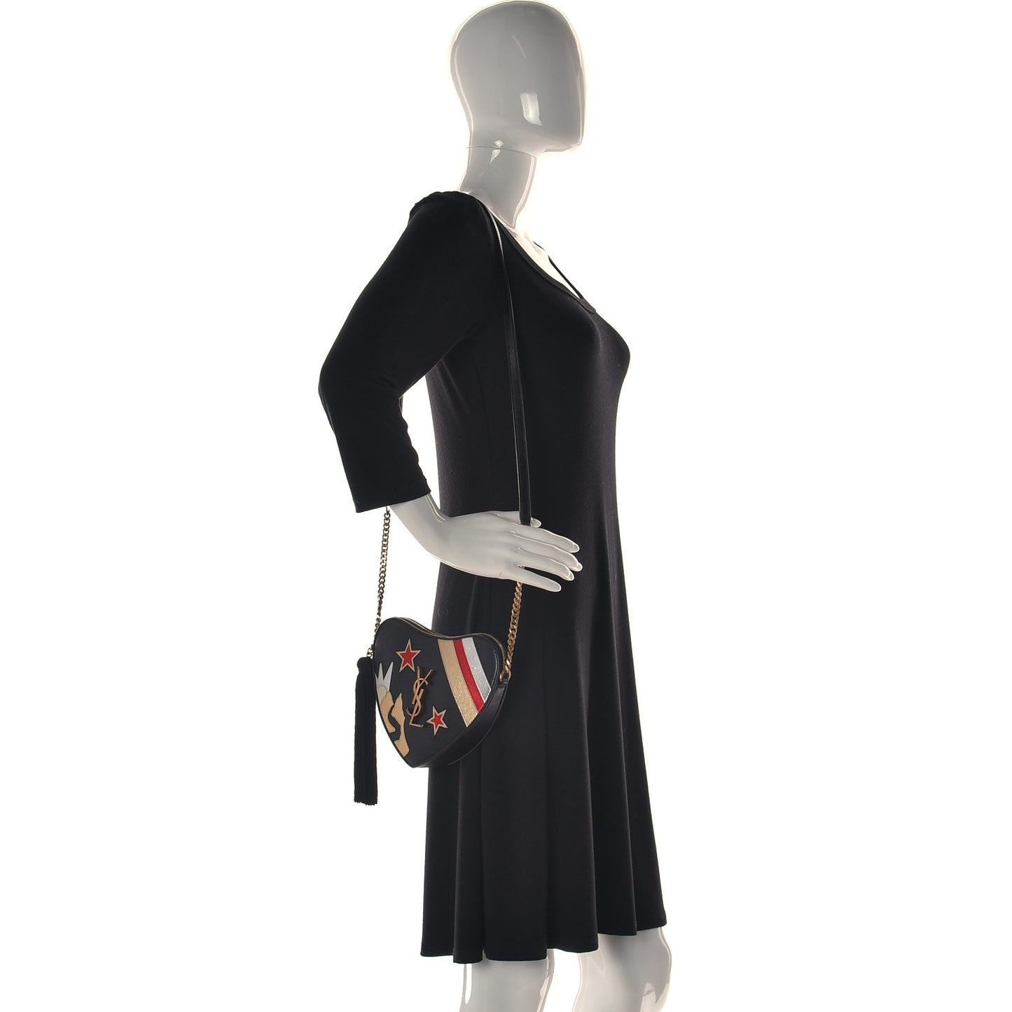 Calfskin Rock Star Patchwork Monogram Heart Shoulder Bag Black