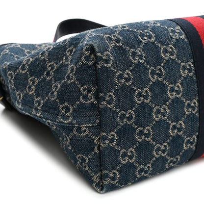 Gucci Denim GG Monogram Web Small Giglio Tote Blue White 9 of 10