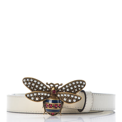 Gucci Calfskin Queen Margaret Bee Belt 90 36 White 1 of 5