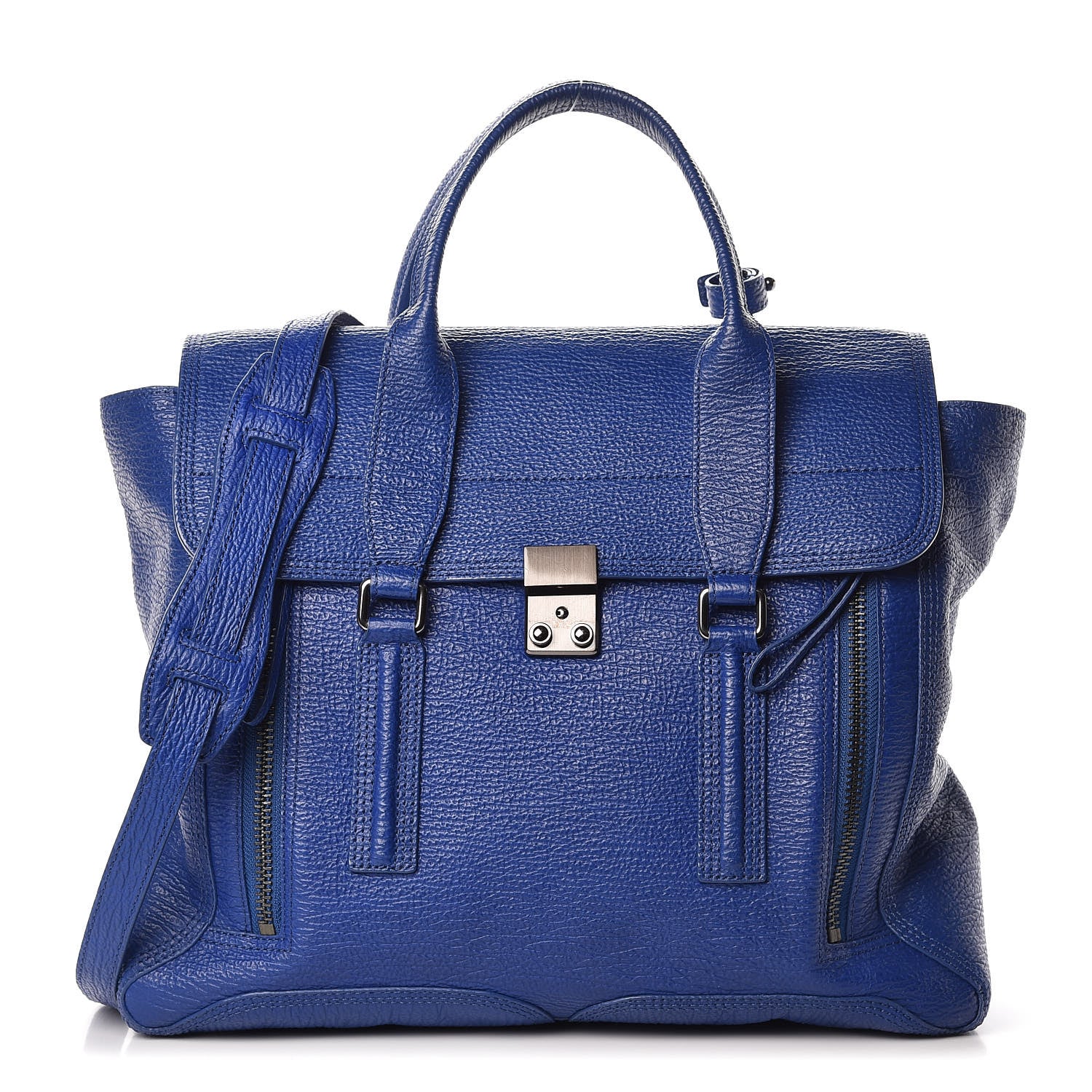 3.1 Phillip Lim 3.1 Textured Calfskin Large Pashli Satchel Cobalt 1 of 10