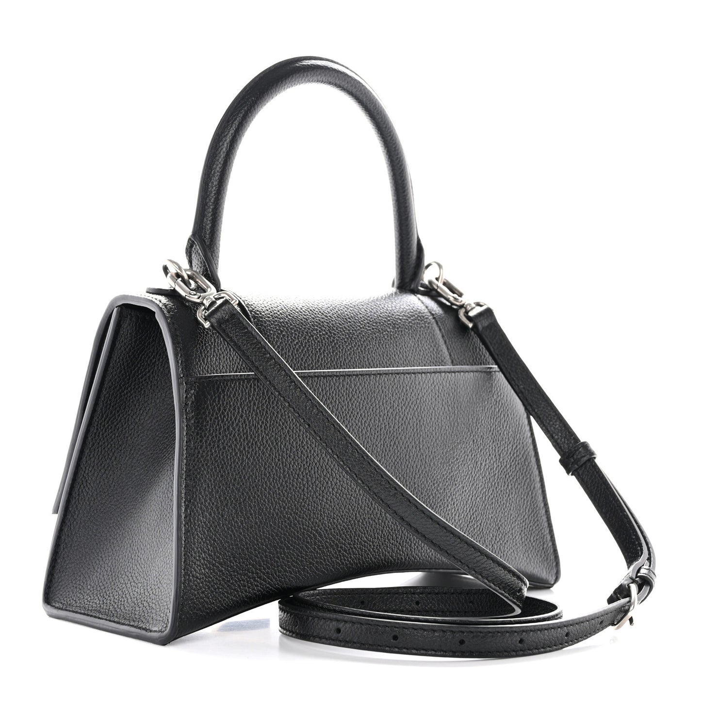 Grained Calfskin Small Hourglass Top Handle Bag Black
