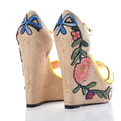 Gucci Metallic Nappa Ophelia Espadrille Platform Wedge Sandals 40 Oro Vecchio 4 of 8