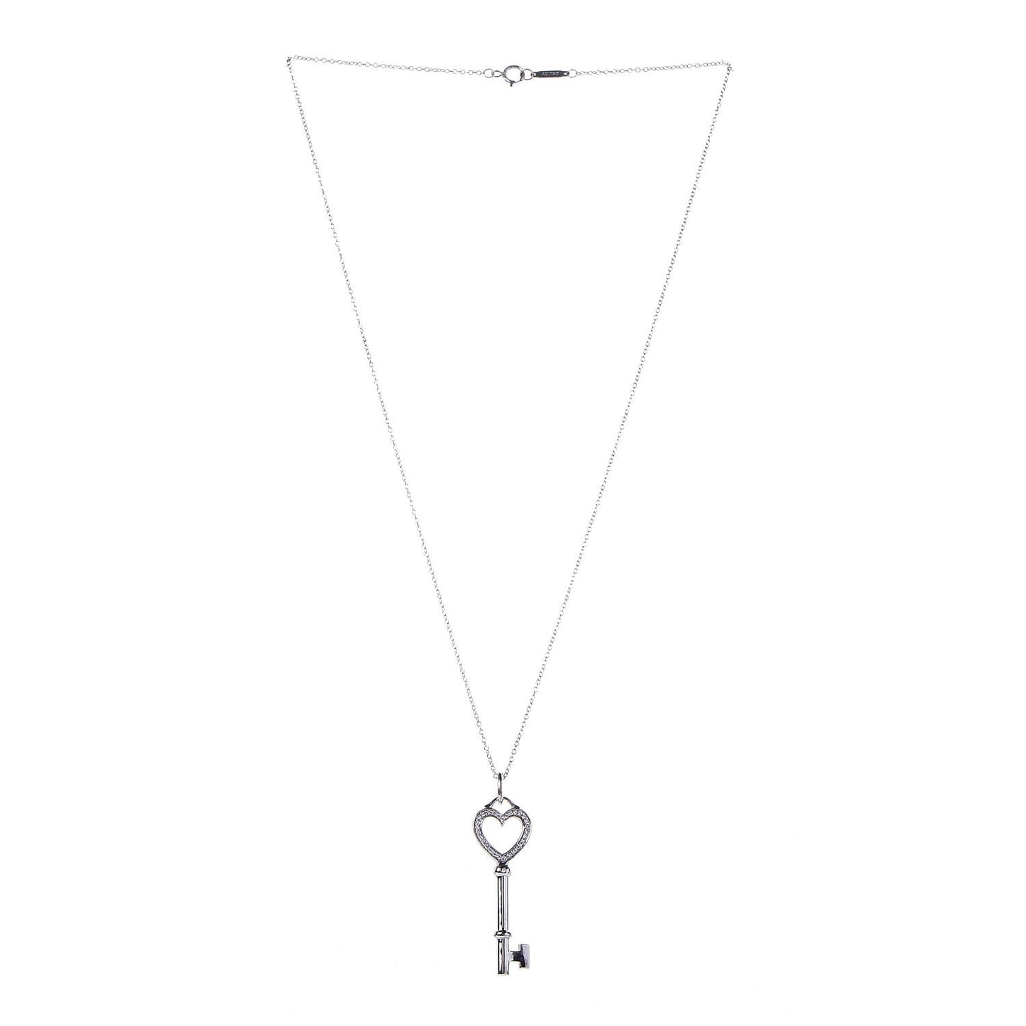 18K White Gold Diamond Medium Heart Key Pendant Necklace