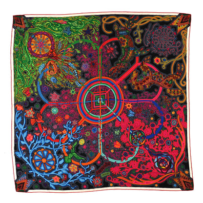 Hermes Cashmere Silk L'Arbre Du Vent Shawl 140 Black Vert Fuchsia 1 of 4