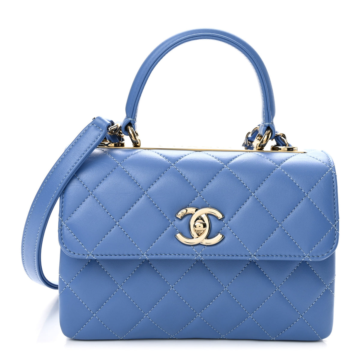 Lambskin Quilted Mini Trendy CC Dual Handle Flap Bag Light Blue