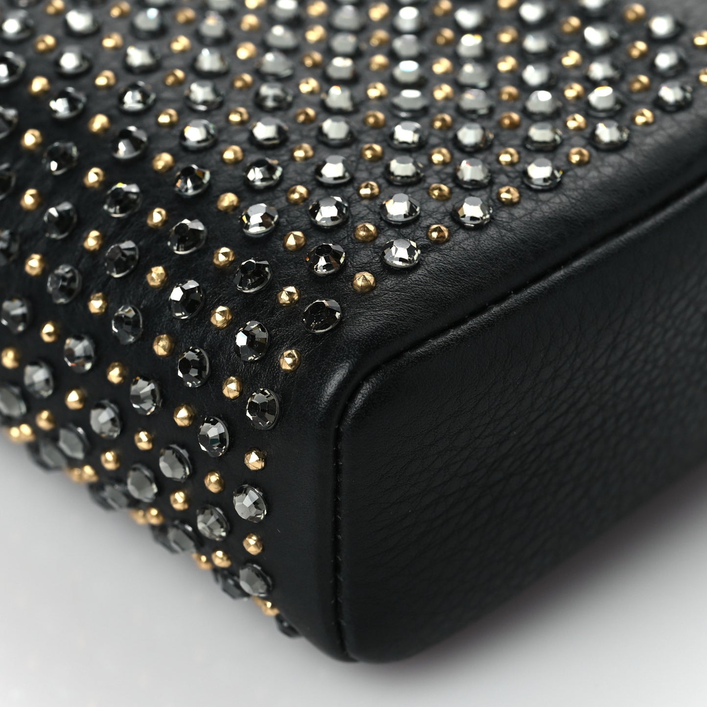Calfskin Strass Studded Mini Phone Holder Clutch Black