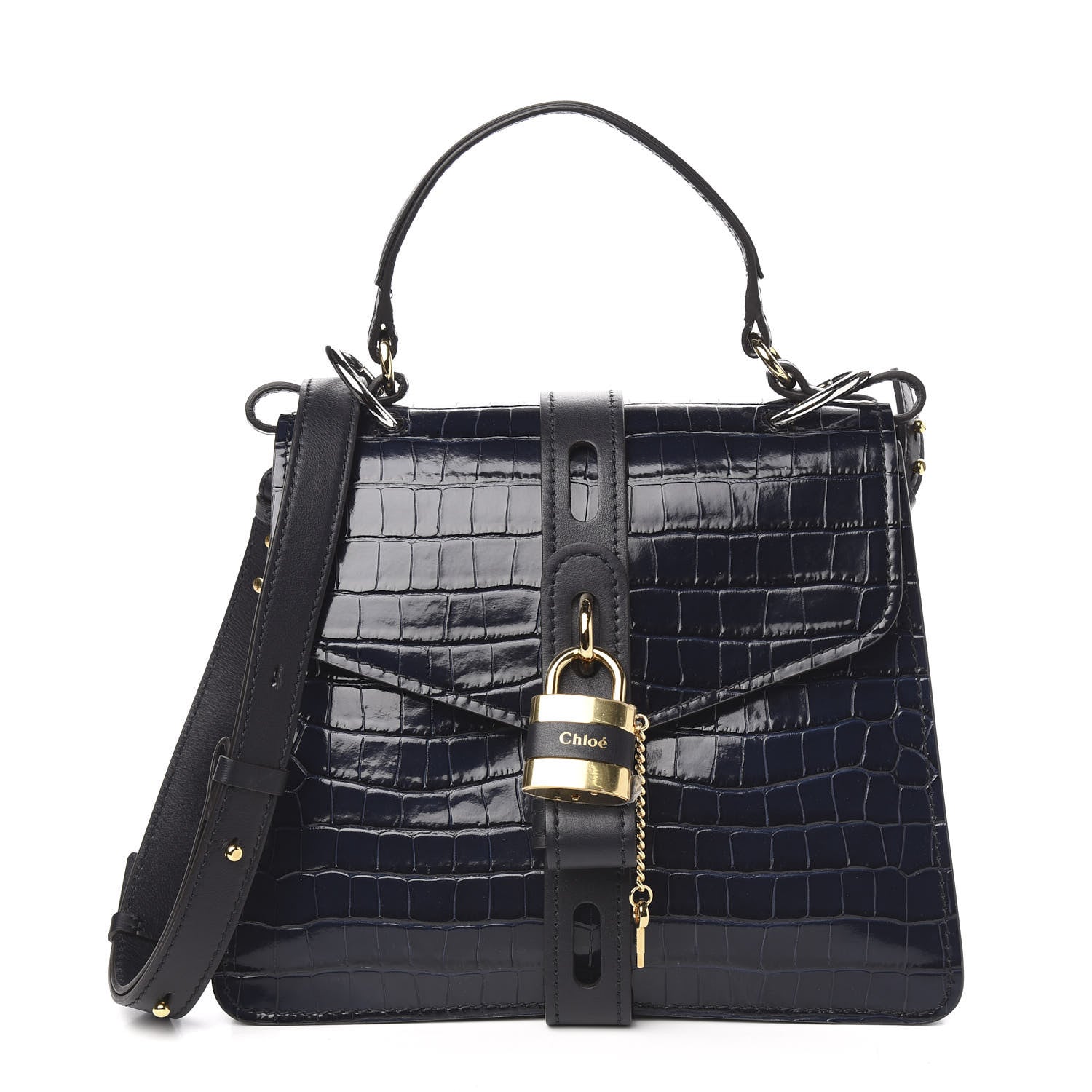 Chloe Calfskin Crocodile Embossed Medium Aby Day Shoulder Bag Full Blue 1 of 8