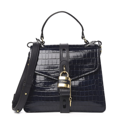 Chloe Calfskin Crocodile Embossed Medium Aby Day Shoulder Bag Full Blue 1 of 8