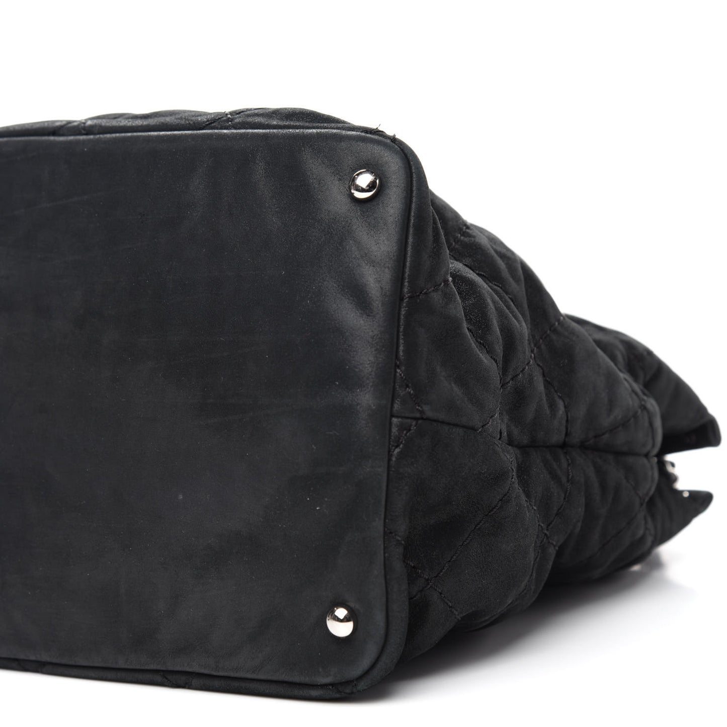 Iridescent Calfskin Stitched CC Shopping Tote Black