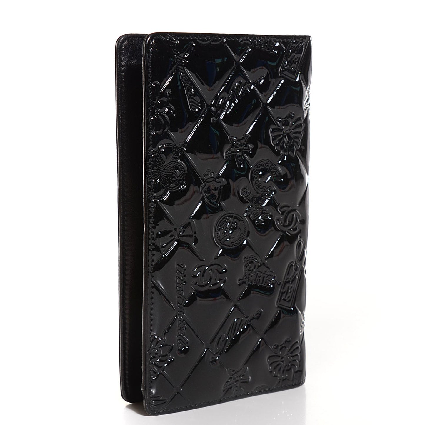 Patent Calfskin Lucky Symbols Yen Wallet Black