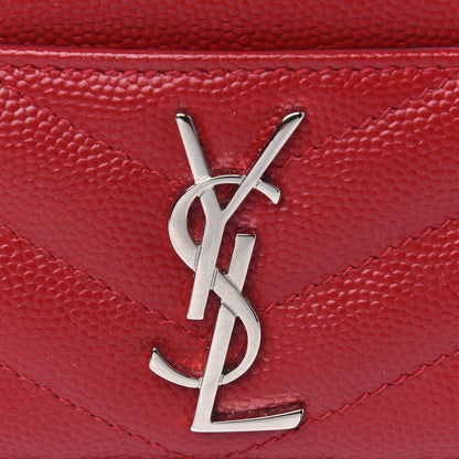 Saint Laurent Grain De Poudre Matelasse Chevron Monogram Credit Card Case Rouge Eros 5 of 5