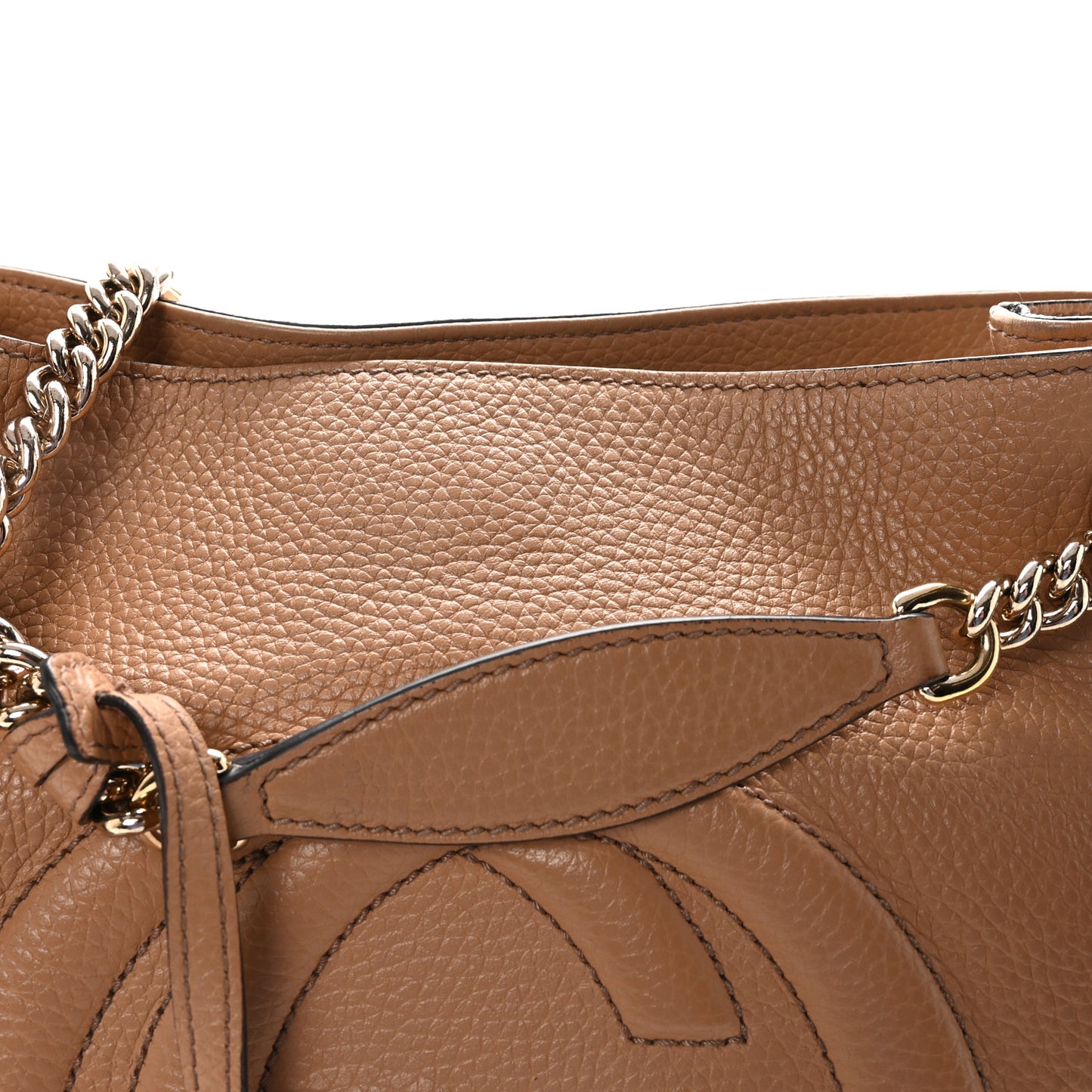 Pebbled Calfskin Medium Soho Chain Shoulder Bag Camelia