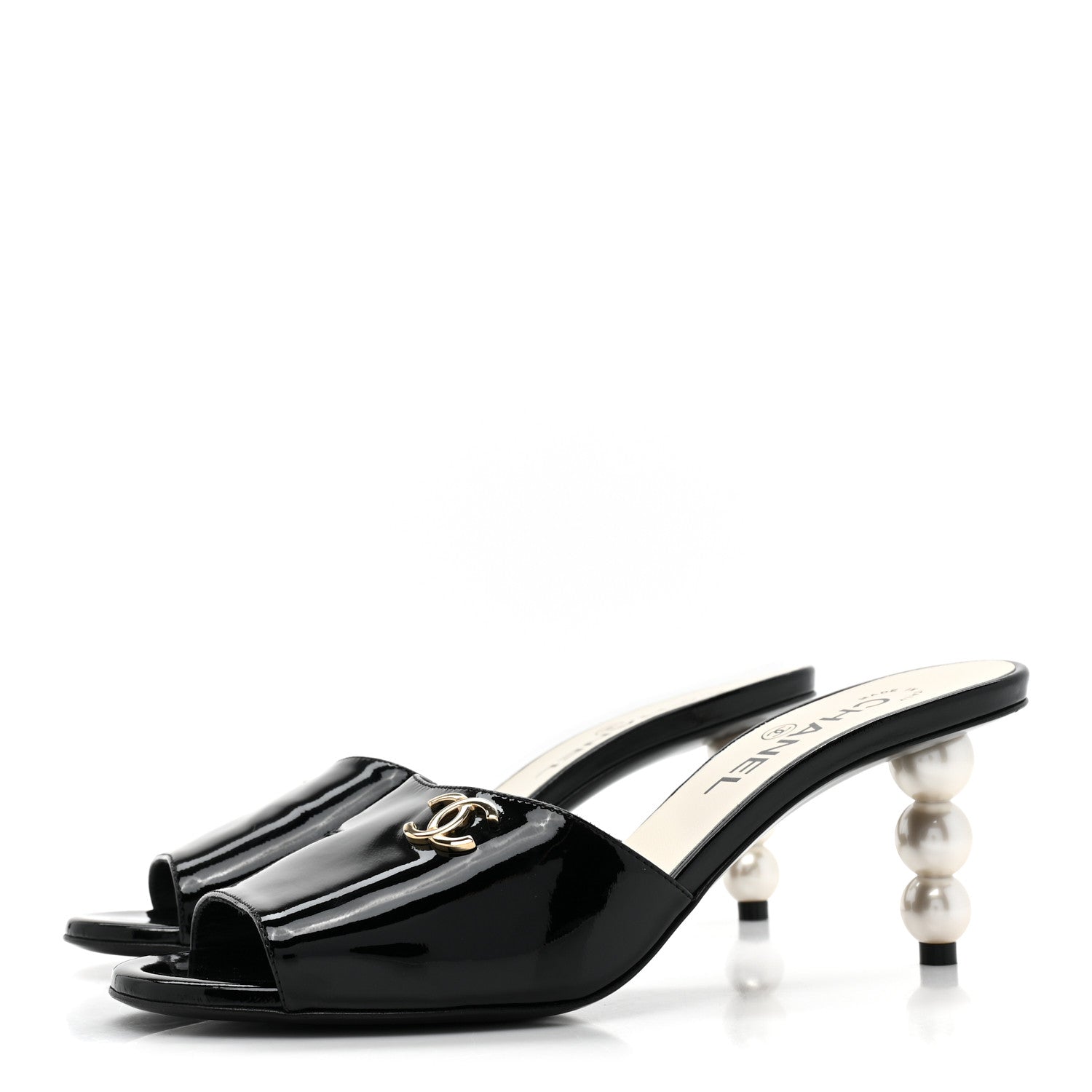 Chanel Patent Lambskin Pearl Mules 38 Black 3 of 8