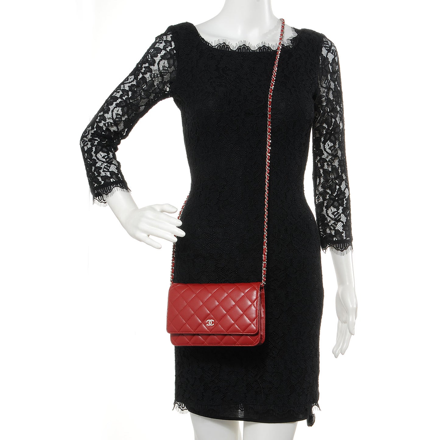 Lambskin Quilted Wallet On Chain WOC Red