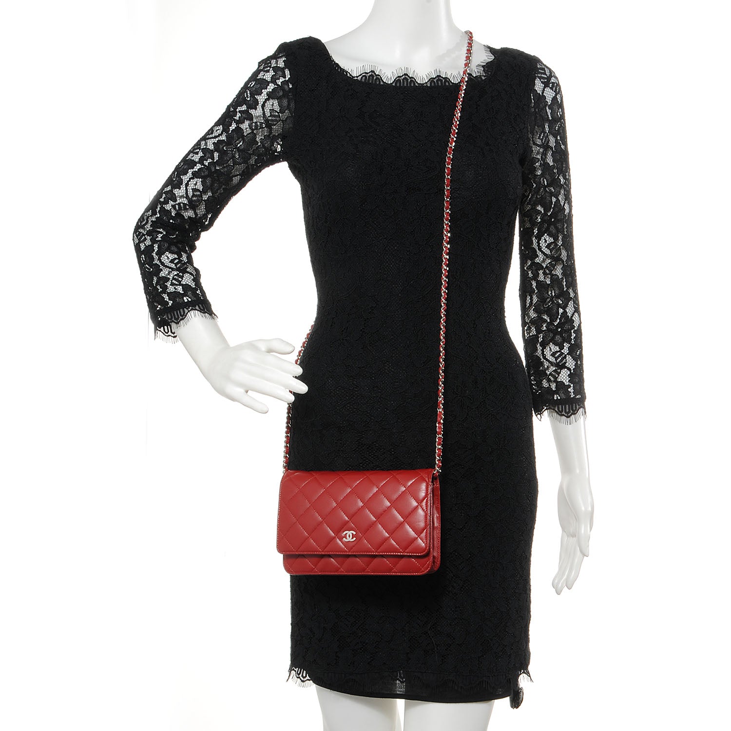 Chanel Lambskin Quilted Wallet On Chain WOC Red 2 of 9