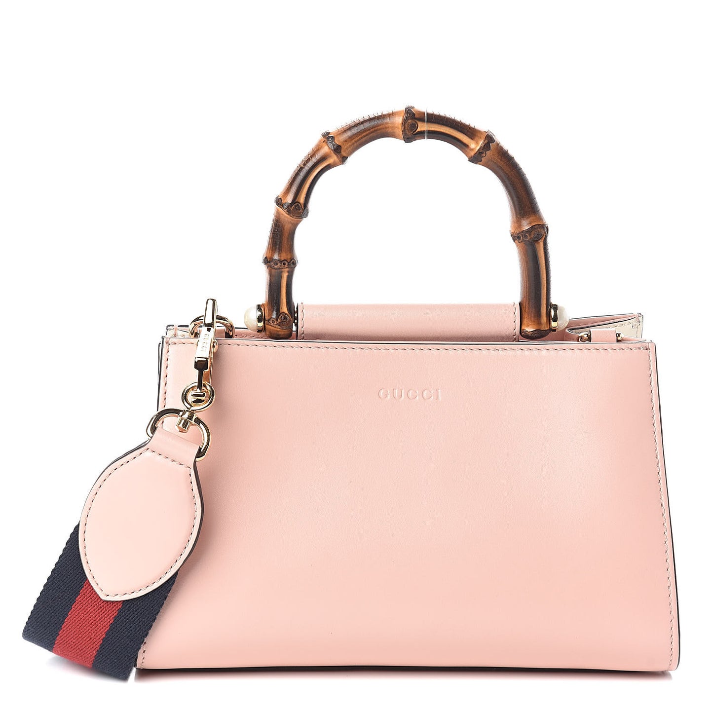 Nappa Bamboo Web Mini Nymphaea Top Handle Bag Perfect Pink Mystic White