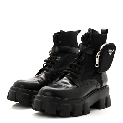 Prada Spazzolato Rois Re-Nylon Metal Triangle Logo Monolith Pouch Pocket 55mm Boots 39.5 Black 4 of 10