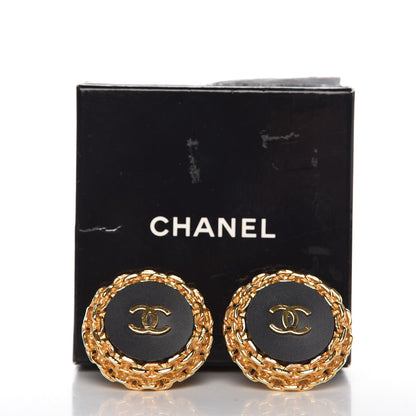 Chanel CC Clip On Earrings Black Gold 5 of 5