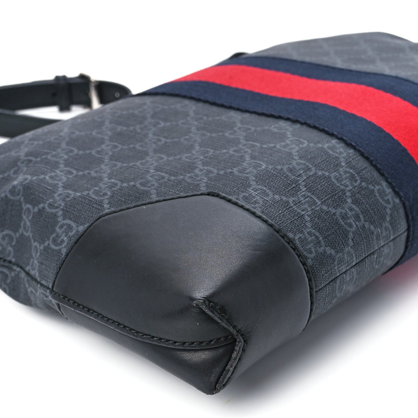 Soft GG Supreme Monogram Appia Calfskin Web East West Messenger Bag Black Grey