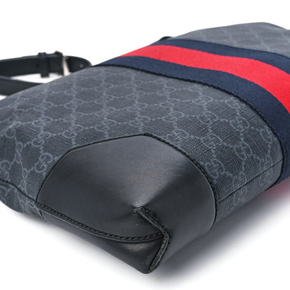 Gucci Soft GG Supreme Monogram Appia Calfskin Web East West Messenger Bag Black Grey 10 of 13