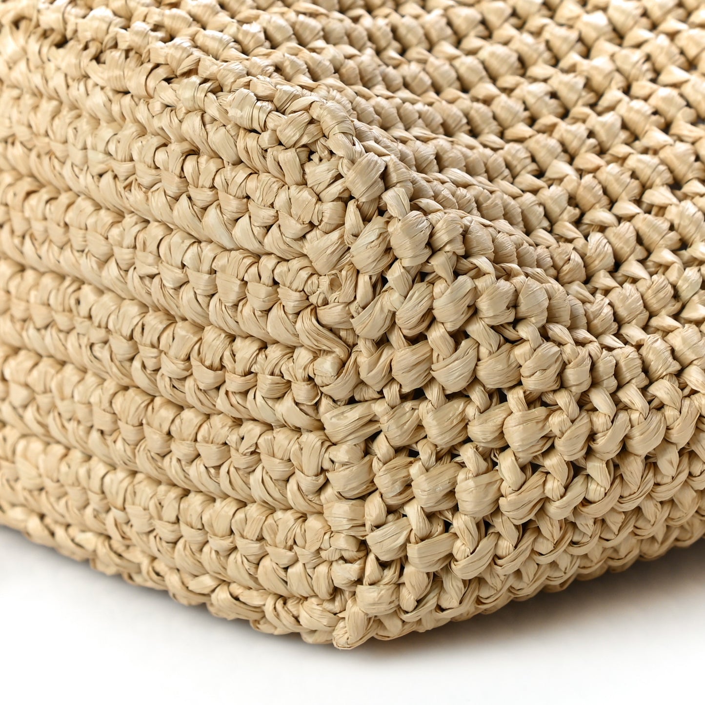 Yarn Raffia Effect Crochet Embroidered Small Logo Tote Naturale