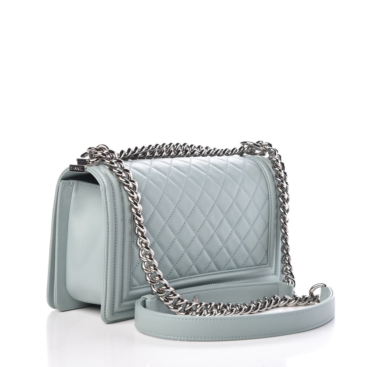 Calfskin Quilted Medium Boy Flap Light Green