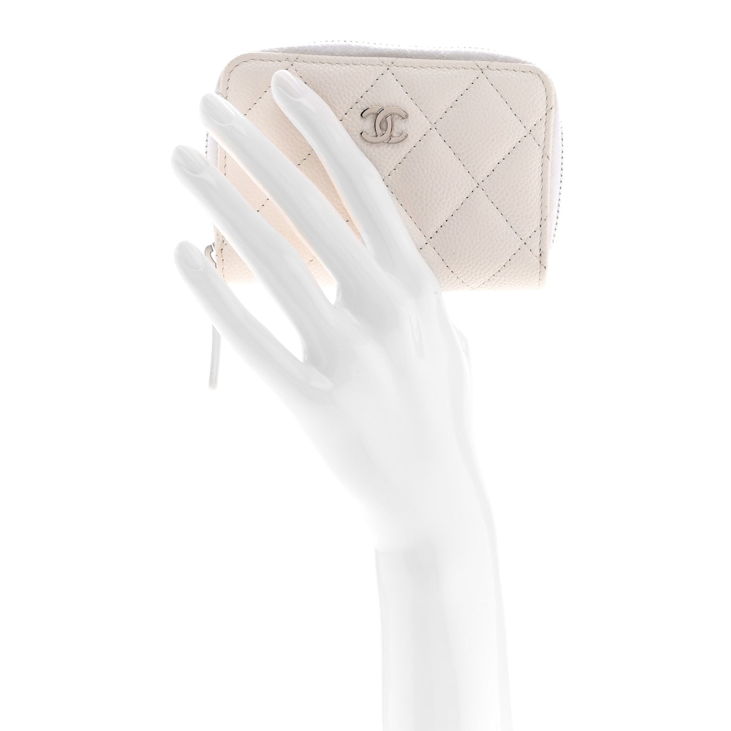 Caviar Quilted Zip Coin Purse White