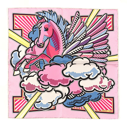 Hermes Silk Pegase Pop Scarf 45 Rose Bleu Jaune 1 of 4