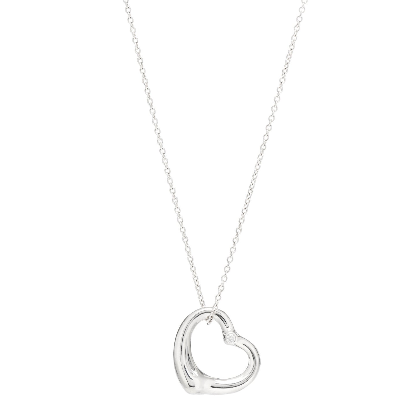 Sterling Silver Diamond 22mm Elsa Peretti Open Heart Pendant Necklace