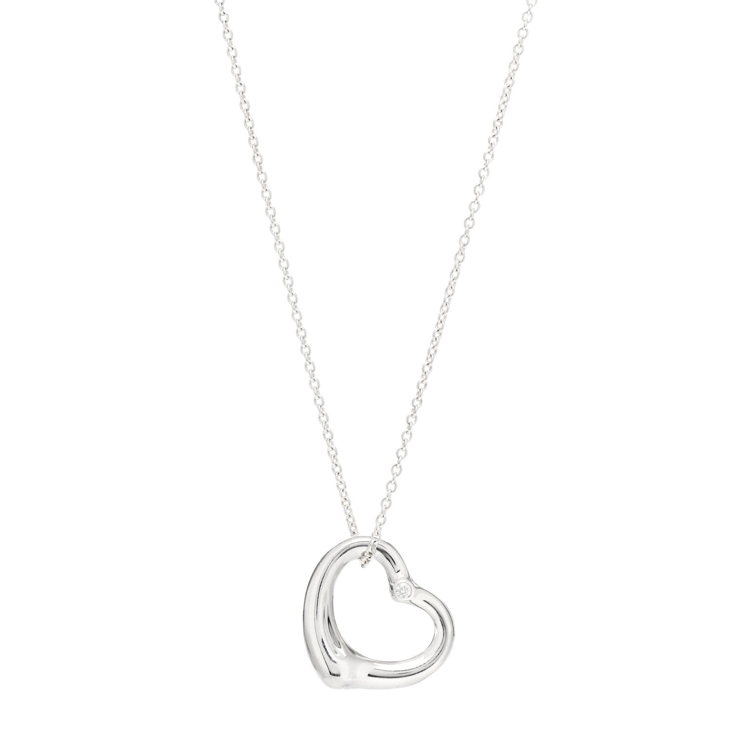 Tiffany Sterling Silver Diamond 22mm Elsa Peretti Open Heart Pendant Necklace 1 of 6
