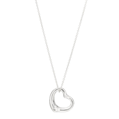 Tiffany Sterling Silver Diamond 22mm Elsa Peretti Open Heart Pendant Necklace 1 of 6