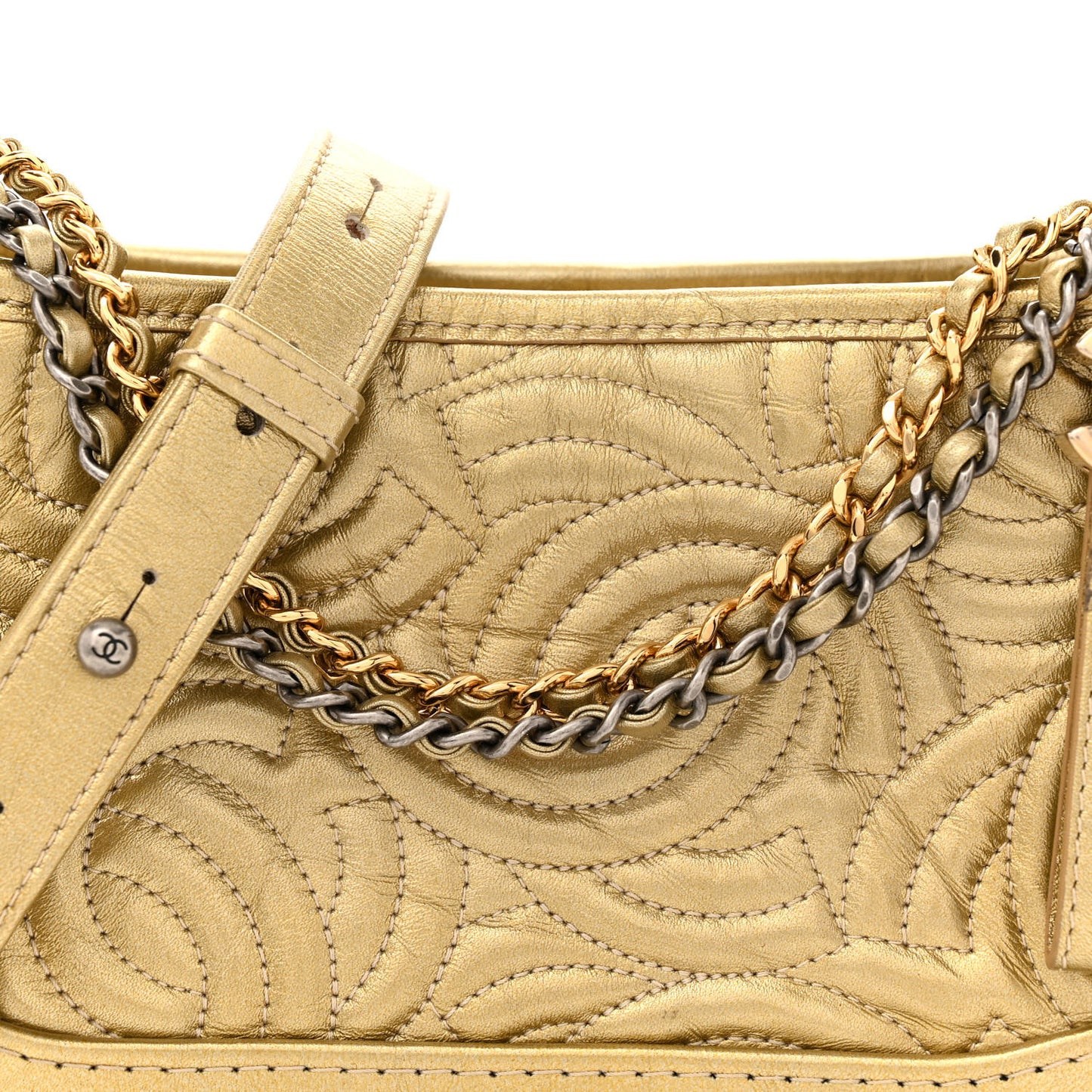 Metallic Aged Calfskin CC Quilted Small Gabrielle Hobo Gold