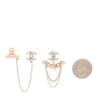 Chanel Metal Crystal CC Chain Cuff Earrings Gold 2 of 4