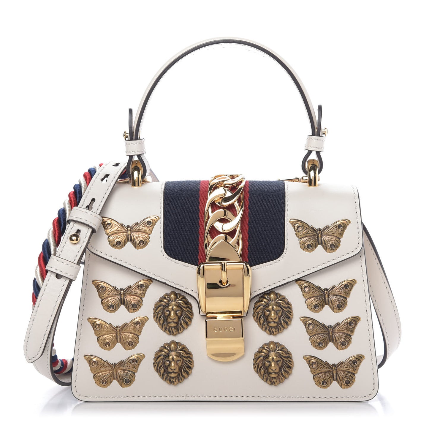 Calfskin Animal Studs Mini Sylvie Top Handle Bag White
