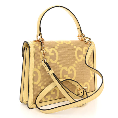 Gucci Monogram Jumbo GG Textured Dollar Calfskin Mini Ophidia Padlock Top Handle Shoulder Bag Camel Banana 3 of 11