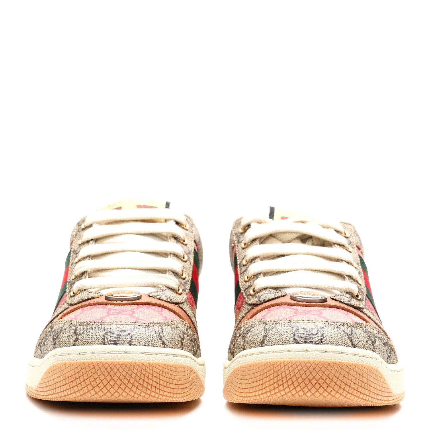 Gucci GG Supreme Monogram Harness Calfskin Web Womens Screener Sneakers 37 Beige Ebony Rosso Harness Brown 3 of 10