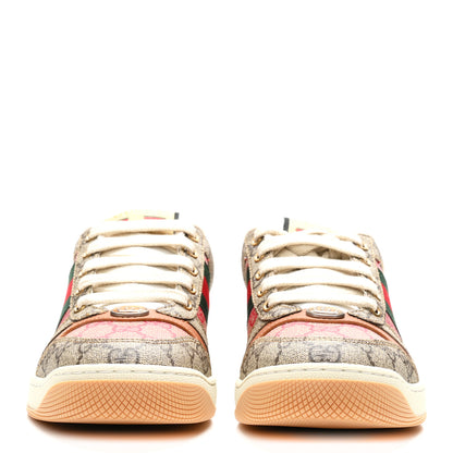 Gucci GG Supreme Monogram Harness Calfskin Web Womens Screener Sneakers 37 Beige Ebony Rosso Harness Brown 3 of 10