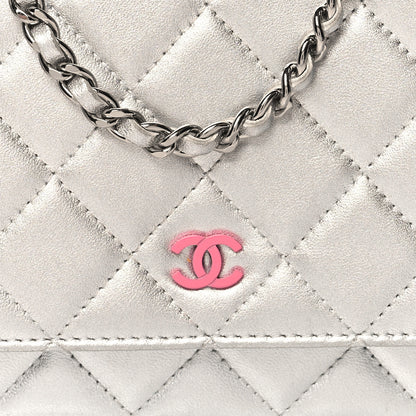 Chanel Metallic Lambskin Quilted Wallet On Chain WOC Silver 9 of 12