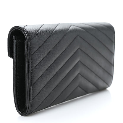 Saint Laurent Grain De Poudre Matelasse Chevron Monogram Flap Wallet Black 3 of 6