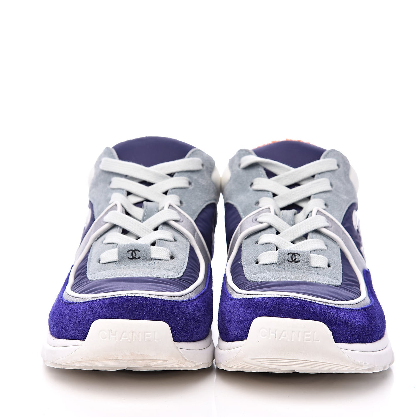 Nylon Lambskin Suede Calfskin Womens Logo Sneakers 39 Blue Coral