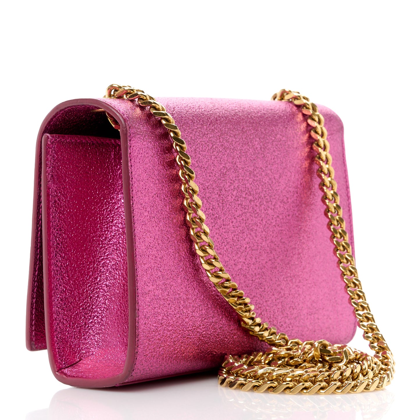 Metallic Calfskin Small Classic Monogram Kate Satchel Fuchsia