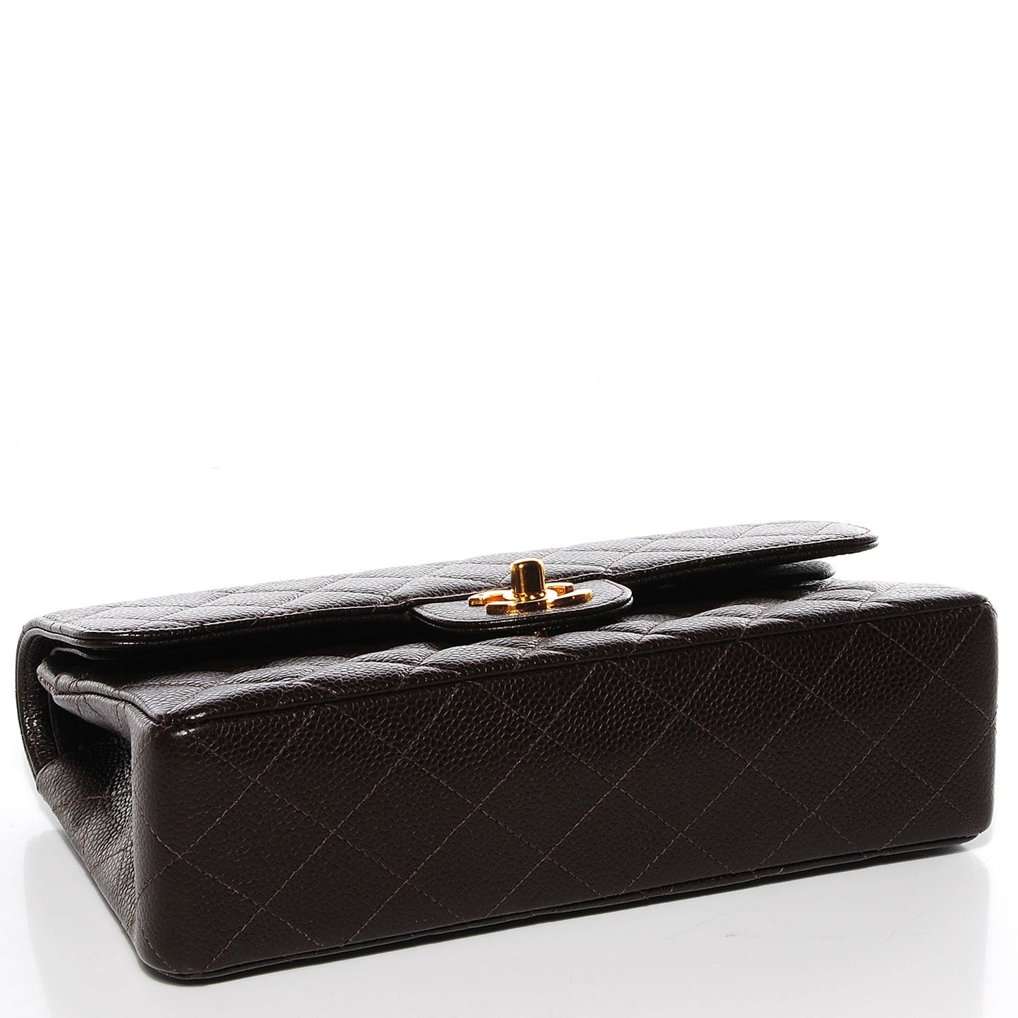 Caviar Quilted Small Double Flap Dark Brown