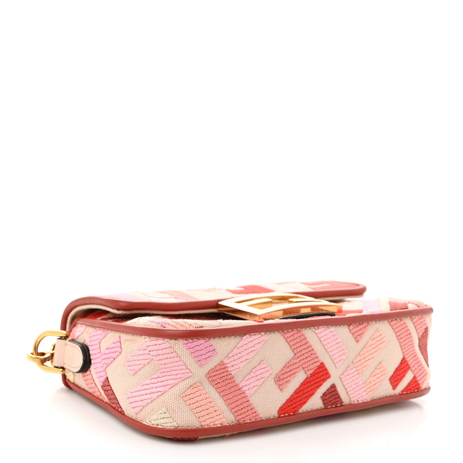 Fendi Canvas Vitello King Seta FF Embroidered Mini Baguette Rosa Quarzo Bloody Mary Multicolor 4 of 10